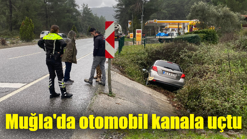 Muğla'nın Marmaris ilçesinde sürücüsünün direksiyon hakimiyetini kaybettiği otomobil yol kenarındaki