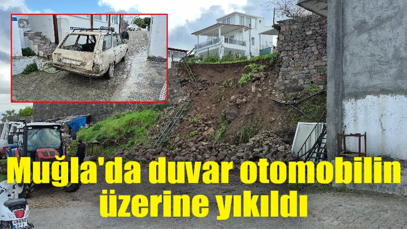 Muğla'nın Bodrum ilçesinde etkili olan sağanak yağışın ardından istinat duvarı